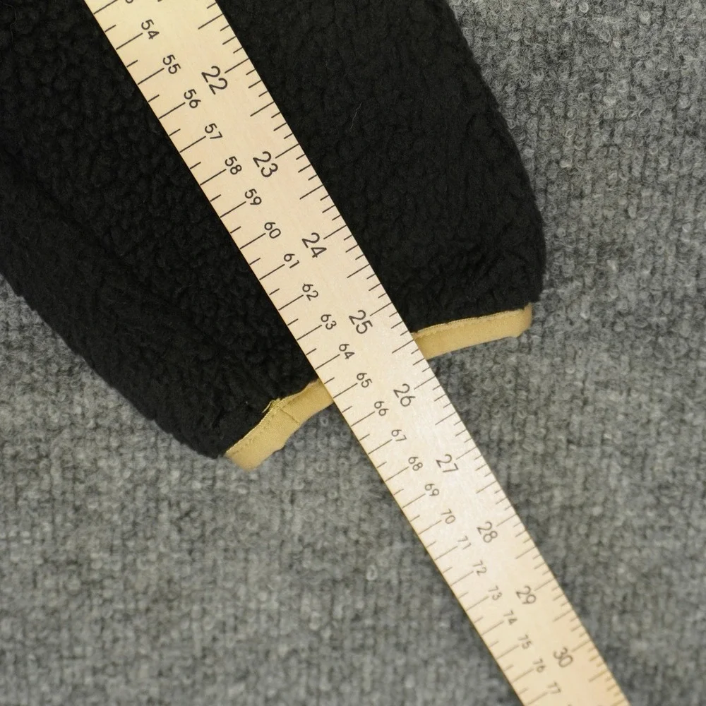 The North Face Fleece Jacket Mens Small Black Sherpa Full Zip Tan Trim Mock Neck
